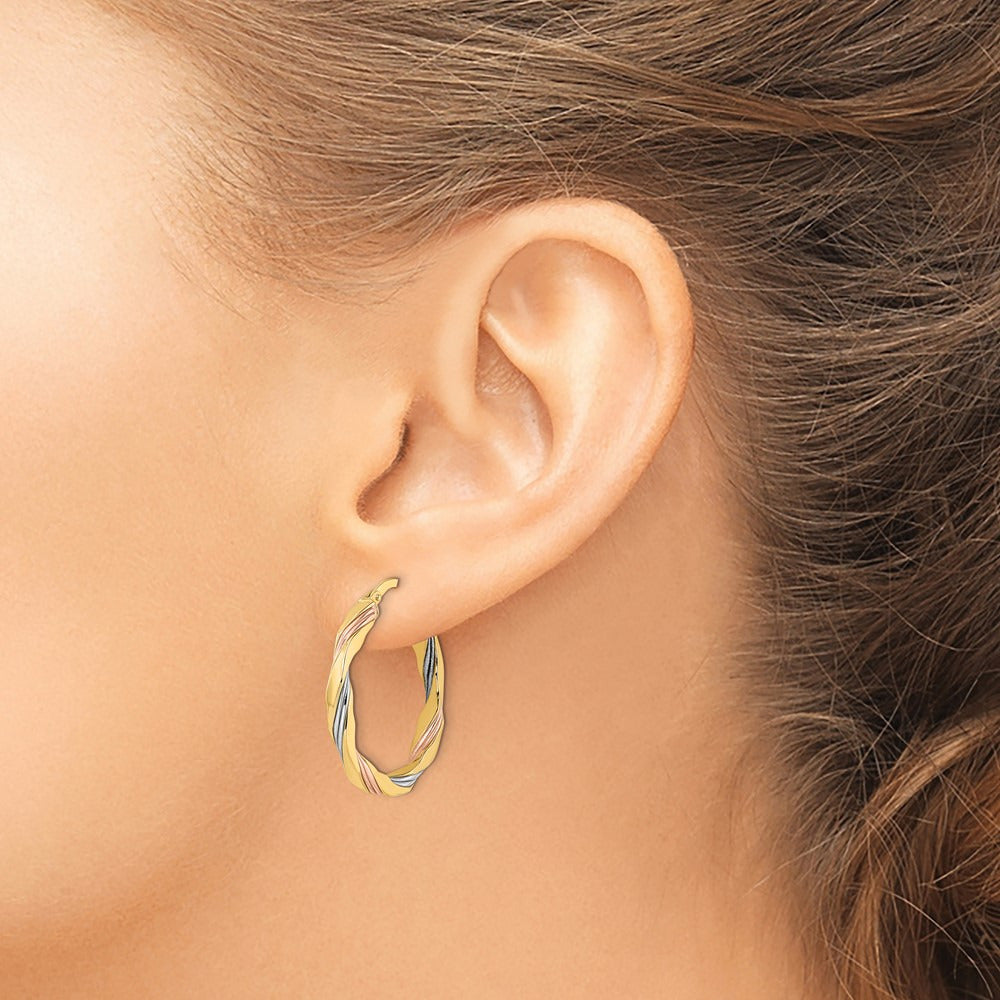 W/ & Polished Twisted Hoop Earrings — 26.25mm