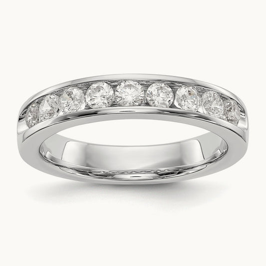 9-Stone Diamond Channel Band, 14K White Gold