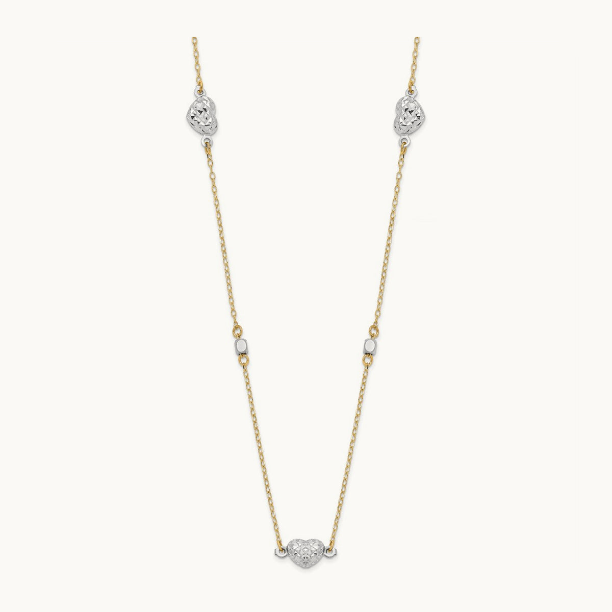 Polished D/C Hearts Necklace, 14K Two Tone