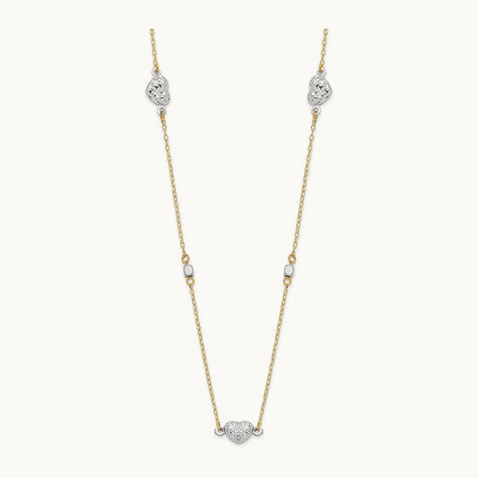 Polished D/C Hearts Necklace, 14K Two Tone