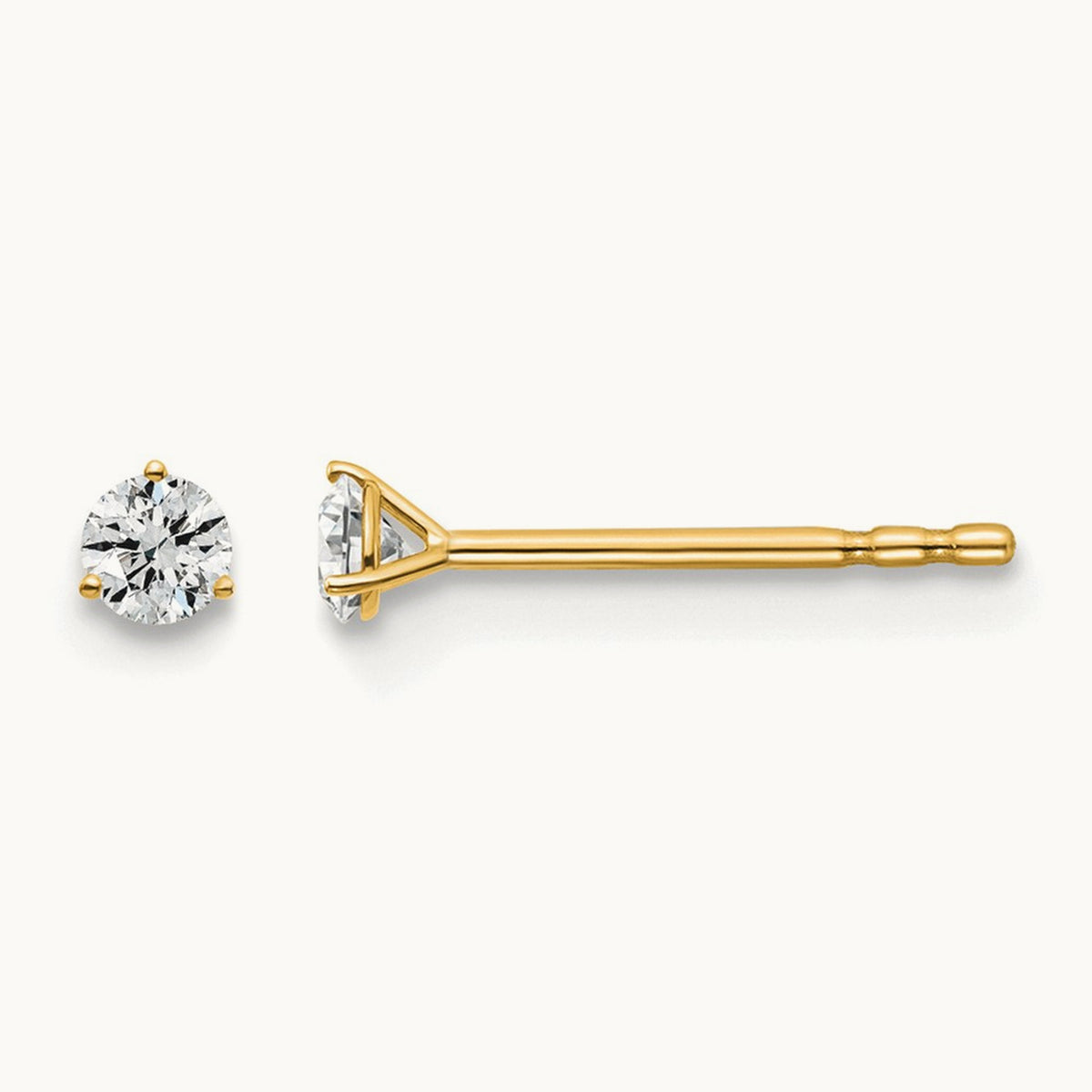 Round Stud Earrings, 0.10-6.00 ct tw Lab-Grown Diamond — 1/10 ct, VS (Best), push back, 18K Yellow Gold