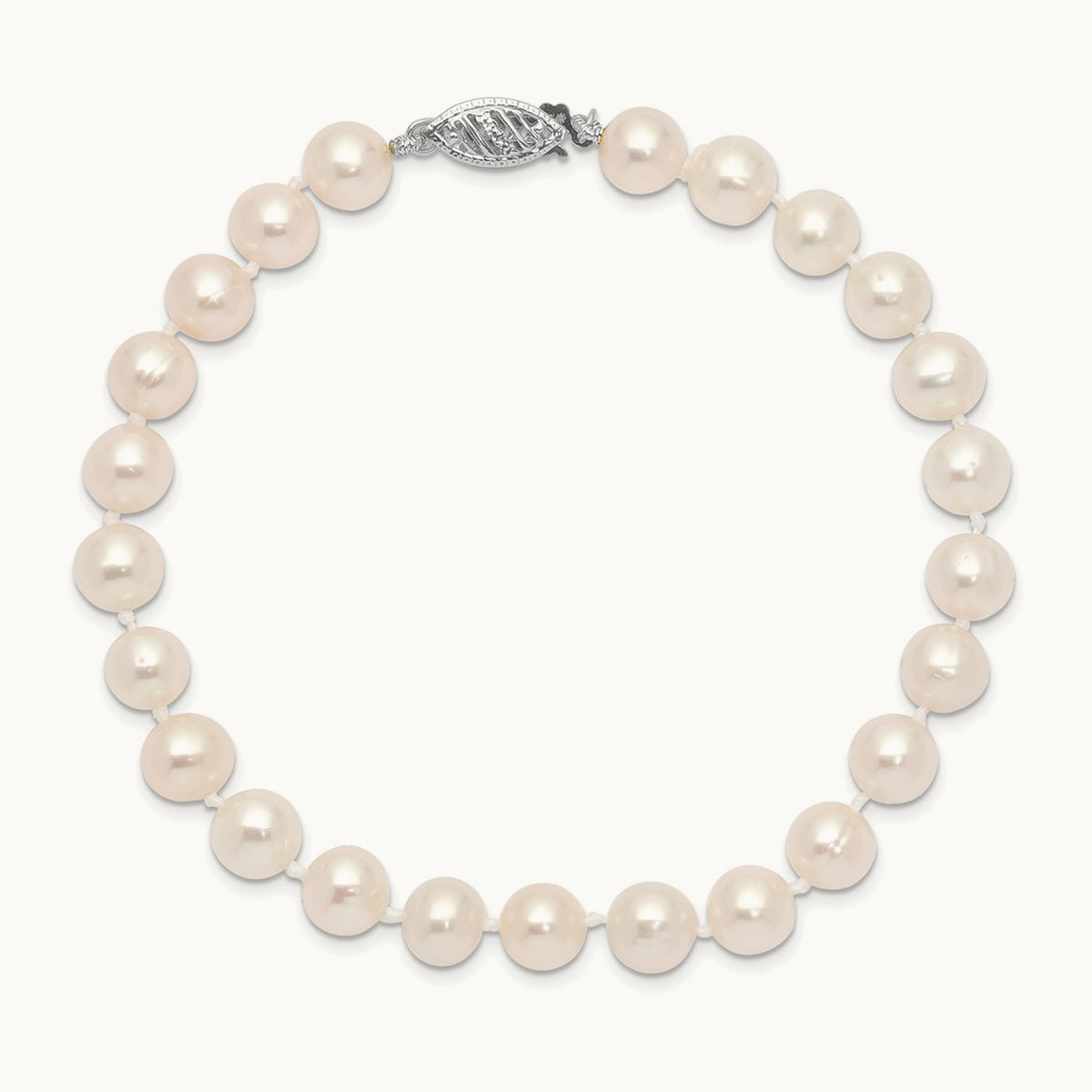 WG 6- White Near Round Freshwater Cultured Pearl Bracelet, 7mm, 14K