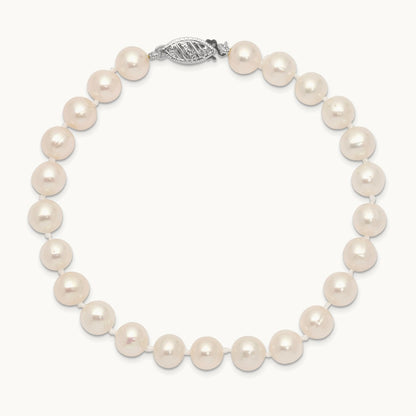 WG 6- White Near Round Freshwater Cultured Pearl Bracelet, 7mm, 14K