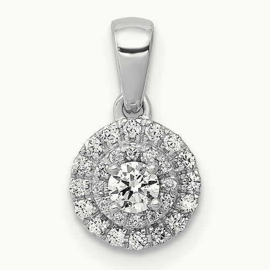 1/4ct. Diamond Round Halo Cluster Pendant, 14K White Gold