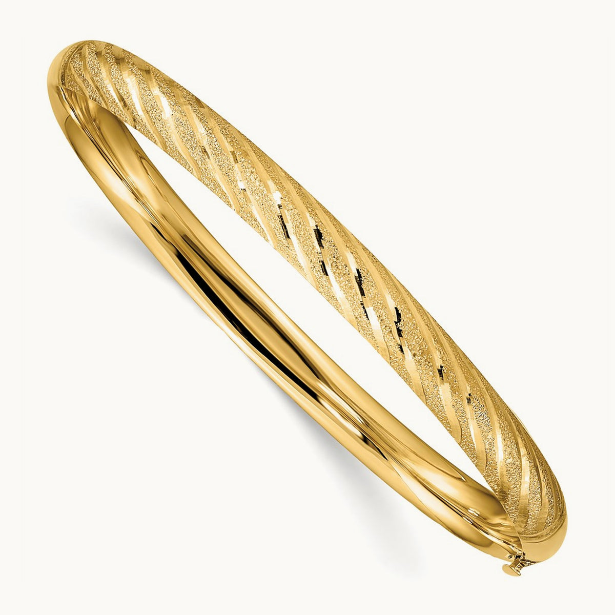Textured Diamond-cut Twisted Hinged Bangle — 14K Yellow Gold