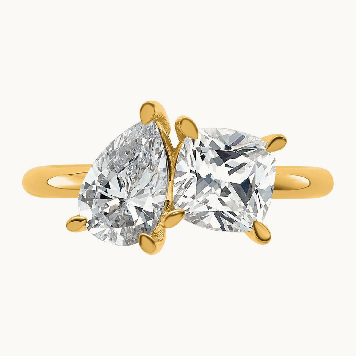 Cushion & Pear 2 Stone Engagement Ring, 2.00 ct tw Lab-Grown Diamond — 14K Yellow Gold