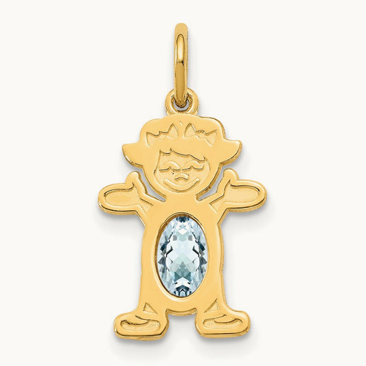 Girl 6x4 Oval Genuine Aquamarine-March — 14K Yellow Gold