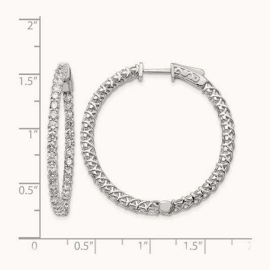 Diamond Round Hoop w/Safety Clasp Earrings, 14K White Gold