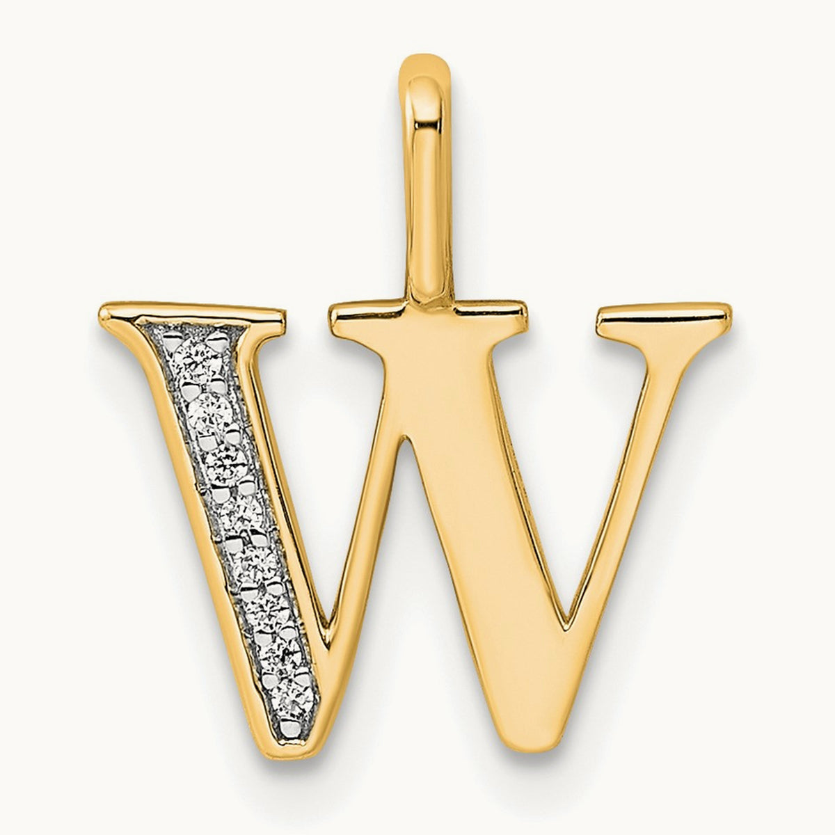 Diamond Letter W Initial Pendant, 14K