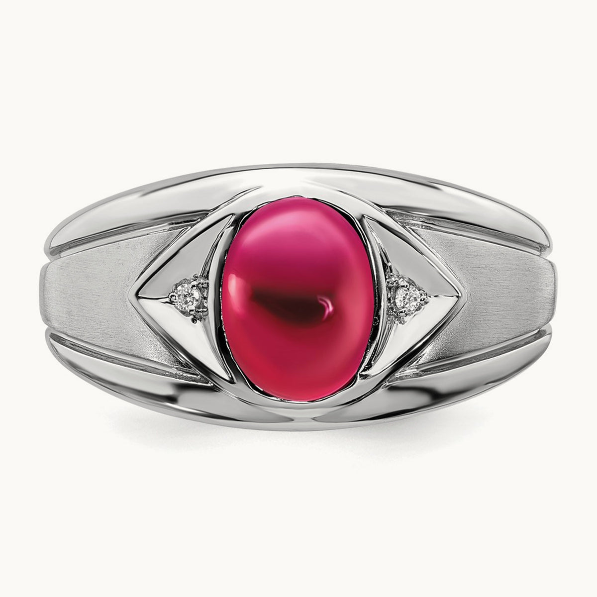 Created Ruby and Lab-Grown Diamond Men's Ring — 14K White Gold, 10
