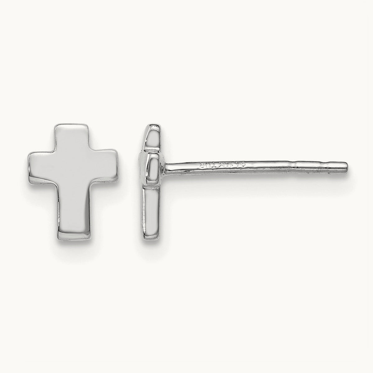 Polished Cross Post Earrings — 14K White Gold