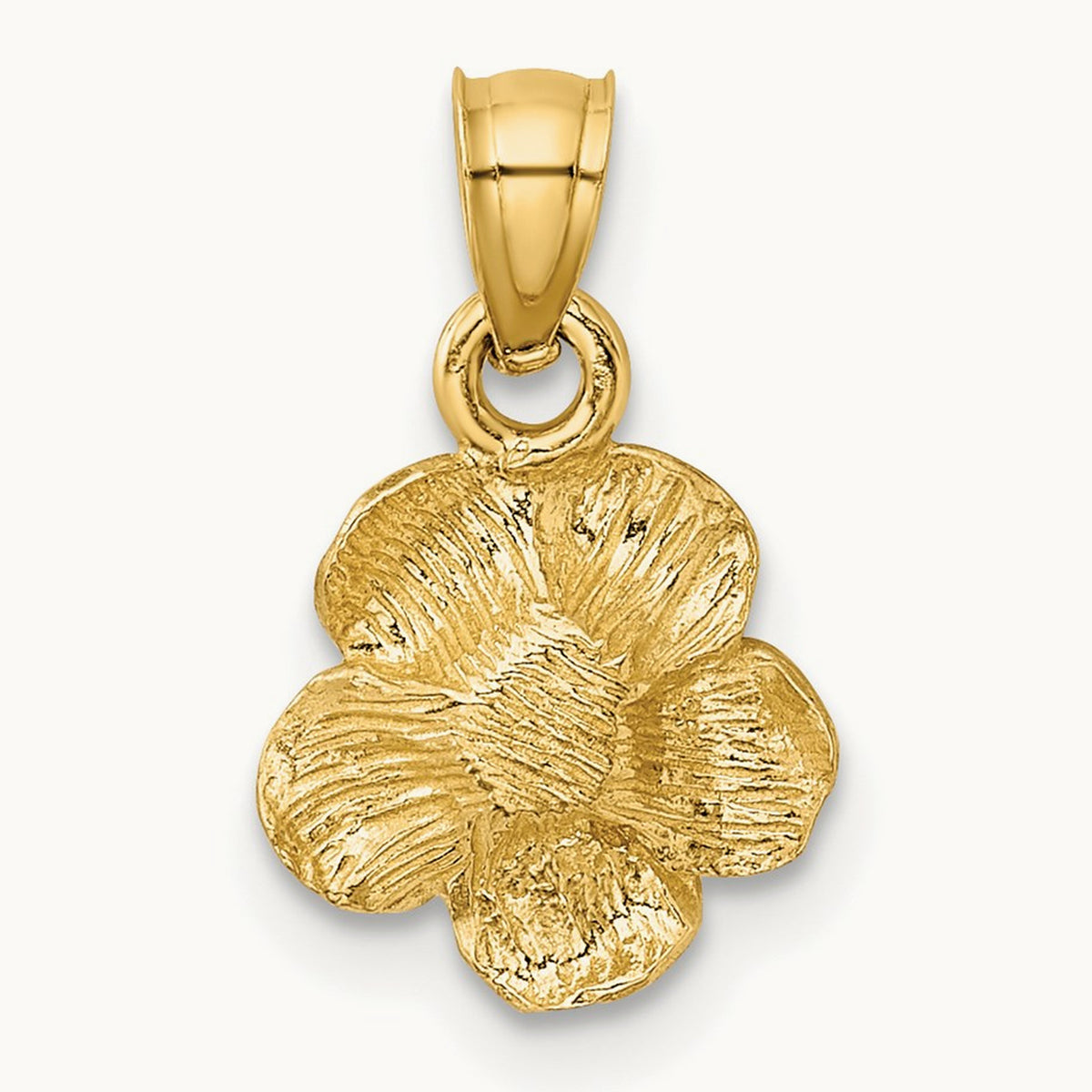 Satin Diamond-cut Hibiscus Flower Pendant, 14K