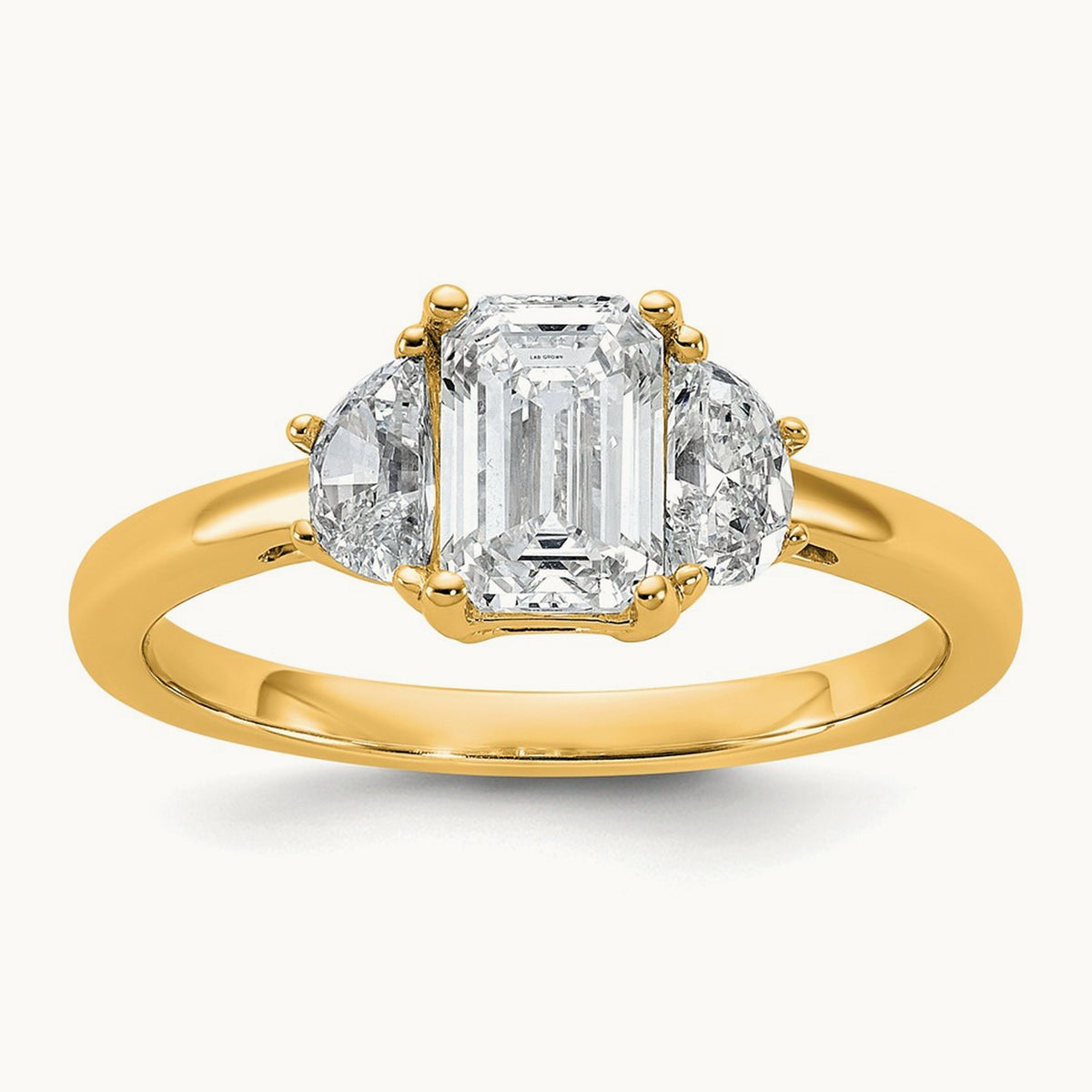 Semi-Mount Emerald & 1/2 Moon 3 Stone Engagement Ring, 0.25-1.00 ct tw Lab-Grown Diamond — 3/8 ct, 14K Yellow Gold