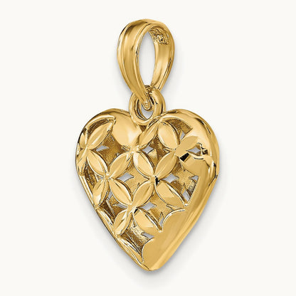 3-D Diamond-cut Filigree Puffed Heart Charm — photo set