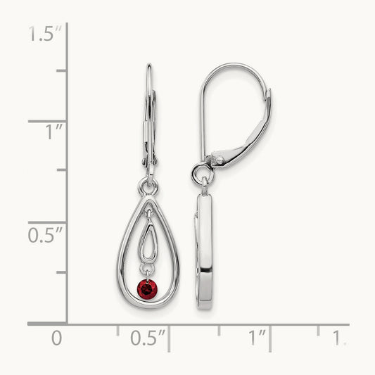 Red Diamond Leverback Earrings, 14K White Gold