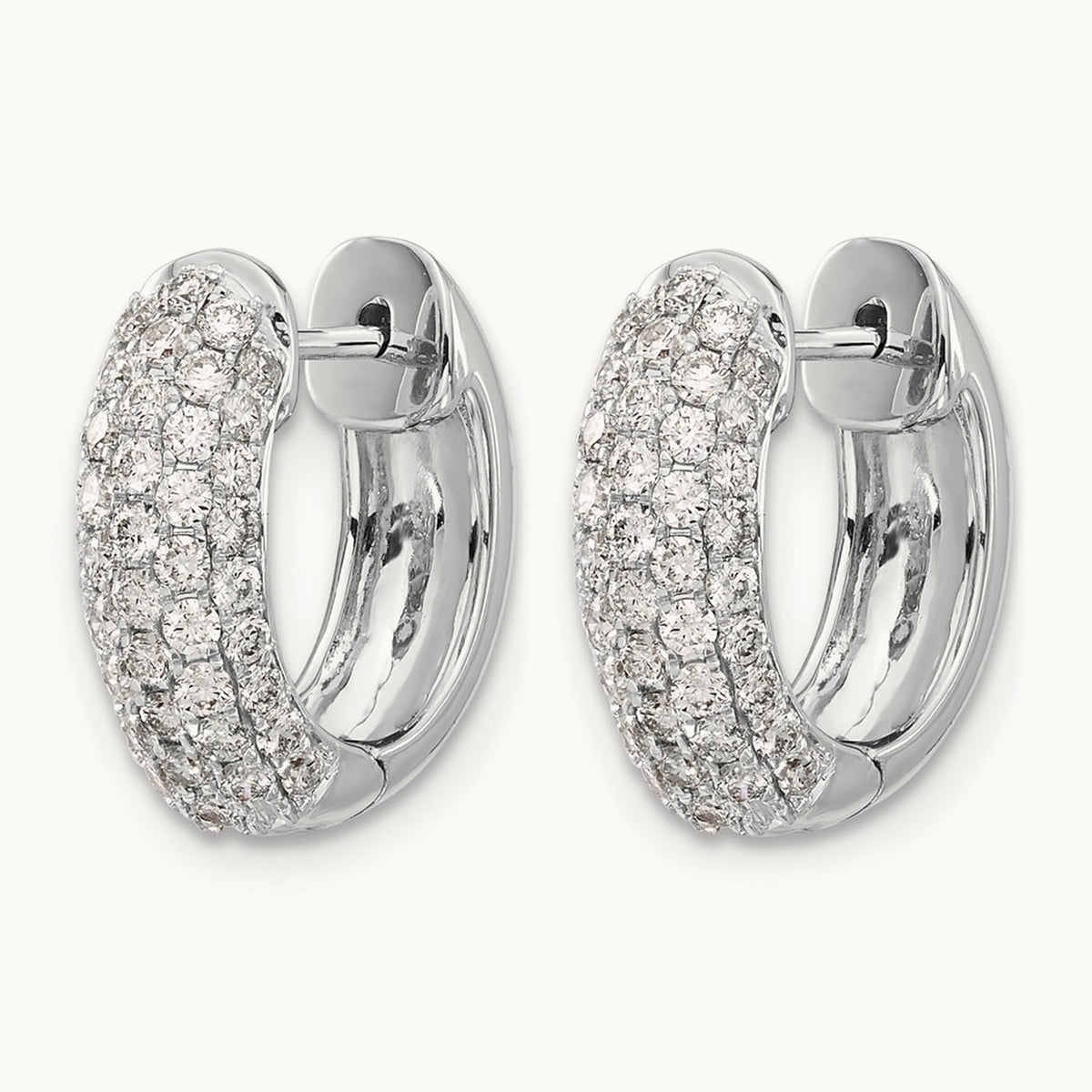Diamond Hinged Hoop Earrings, 14K White Gold