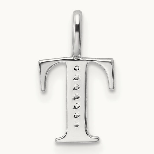 Diamond Letter T Initial Pendant, 14K White Gold