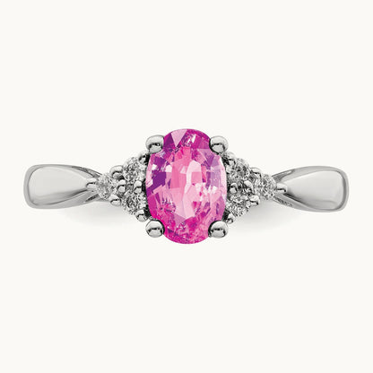Created Pink Sapphire and Diamond Ring, 14K White Gold