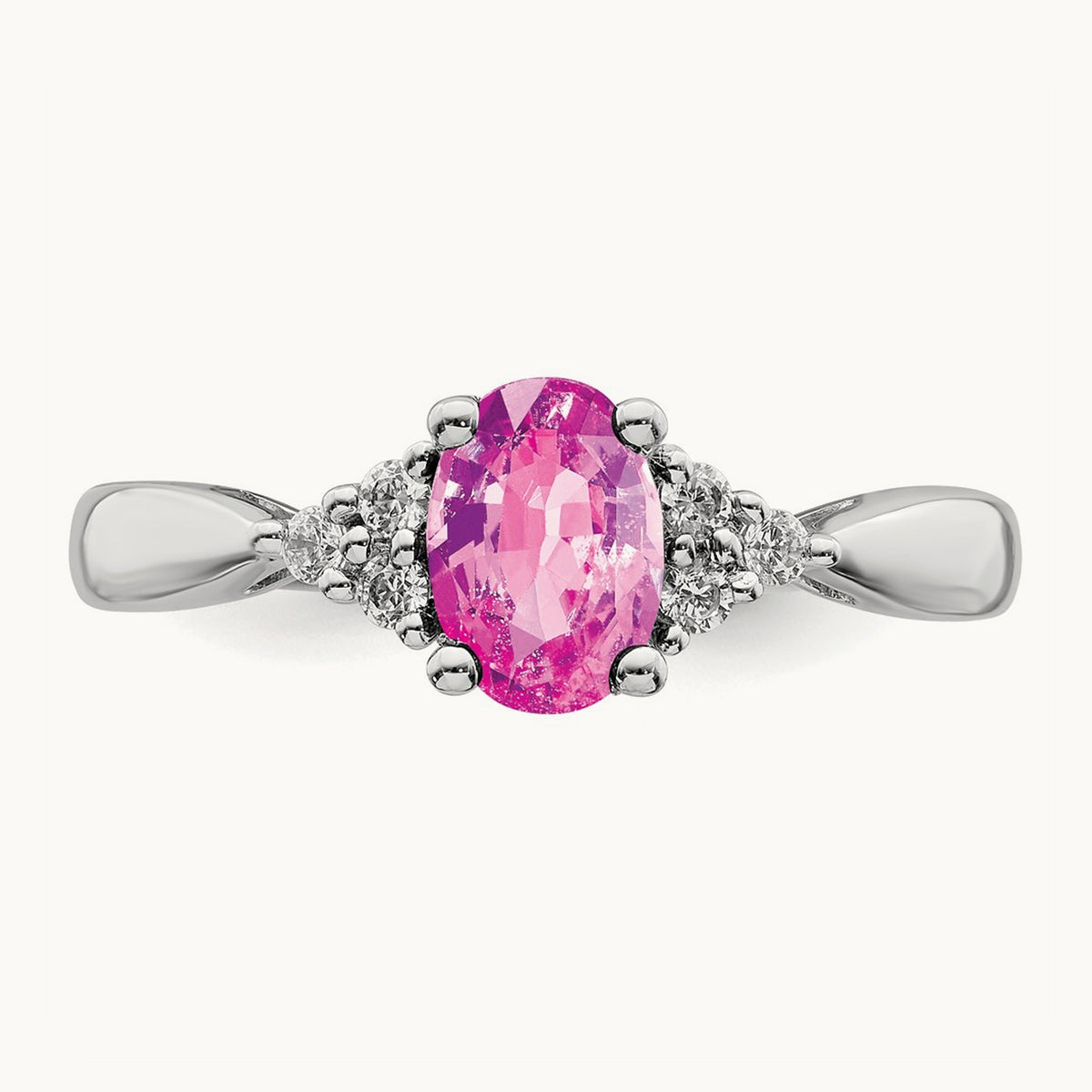 Created Pink Sapphire and Diamond Ring, 14K White Gold