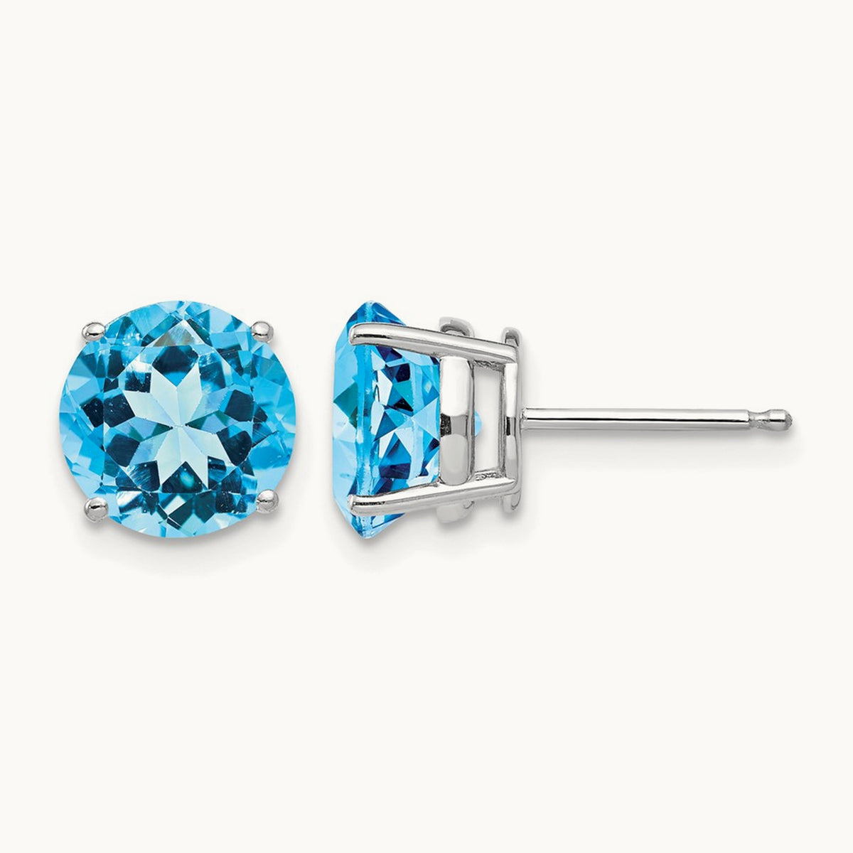 Blue Topaz Earrings, 8mm, 14K White Gold
