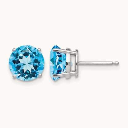 Blue Topaz Earrings, 8mm, 14K White Gold