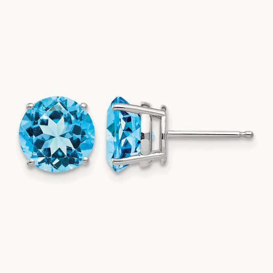 Blue Topaz Earrings, 8mm, 14K White Gold
