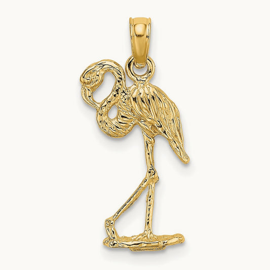3-D Flamingo w/ Head Up Charm, 14K