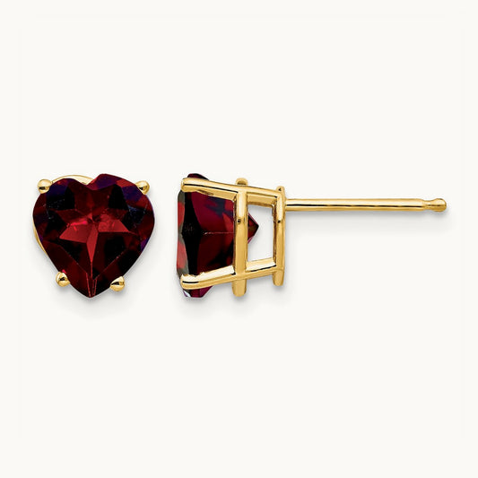 Heart Garnet Earrings, 7mm, 14K
