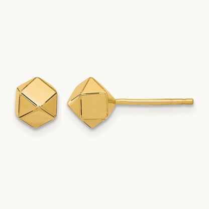 Polished Geometric Ball Post Earrings — 14K Yellow Gold