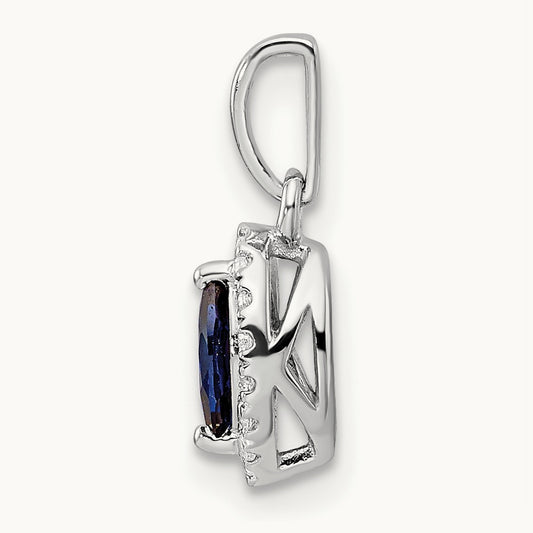 Created Sapphire Sept Birthstone Pendant, 0.10 ct tw Lab-Grown Diamond