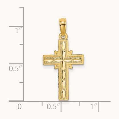 D/C Etched Cross Charm, 14K