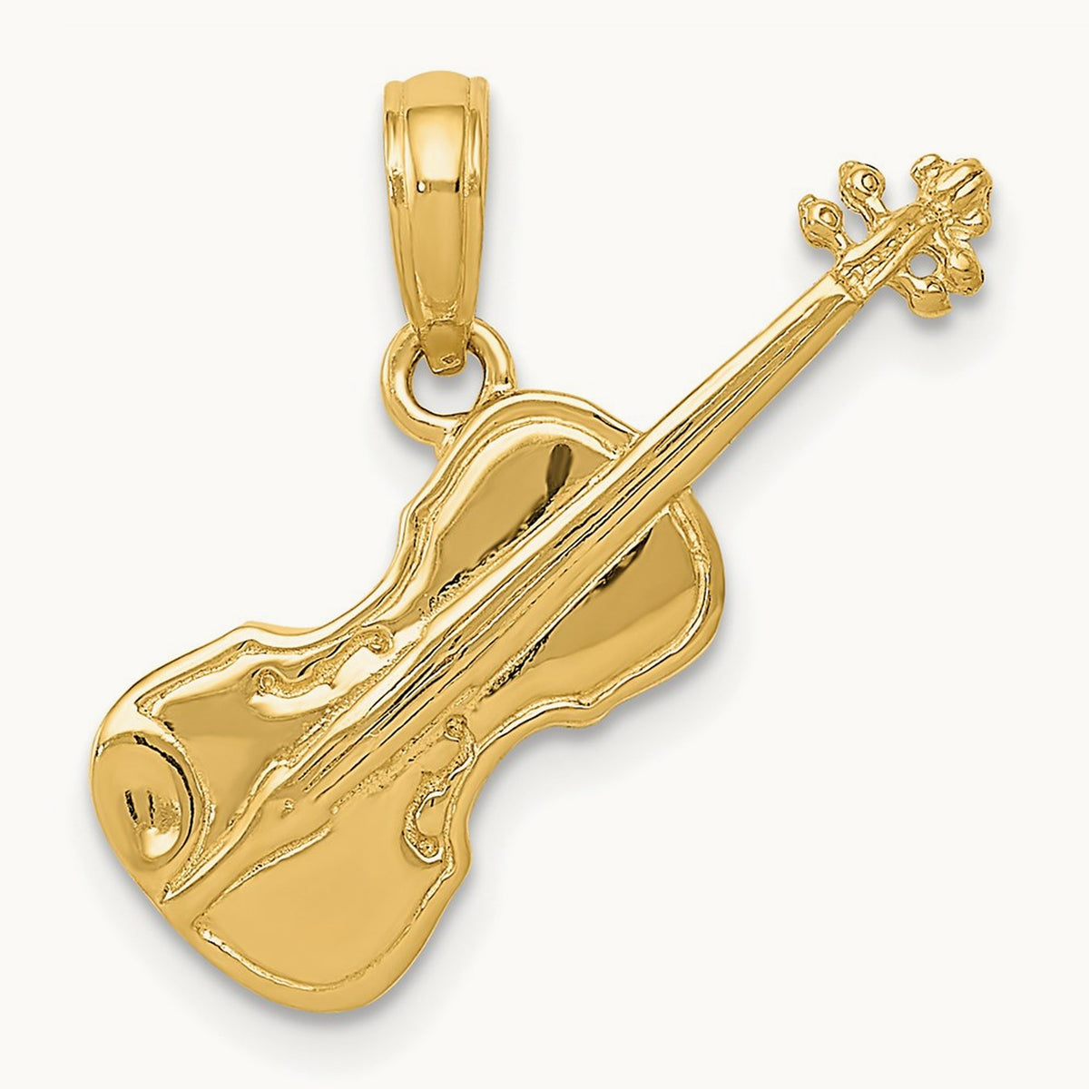 Polished Solid 3-D Violin Pendant — 14K Yellow Gold