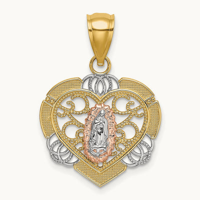 14KTwo-tone w/White Rhodium Guadalupe In Heart Charm