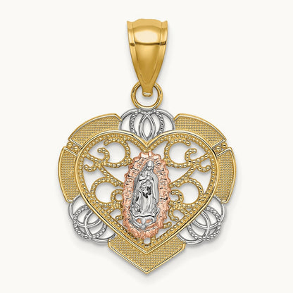14KTwo-tone w/White Rhodium Guadalupe In Heart Charm