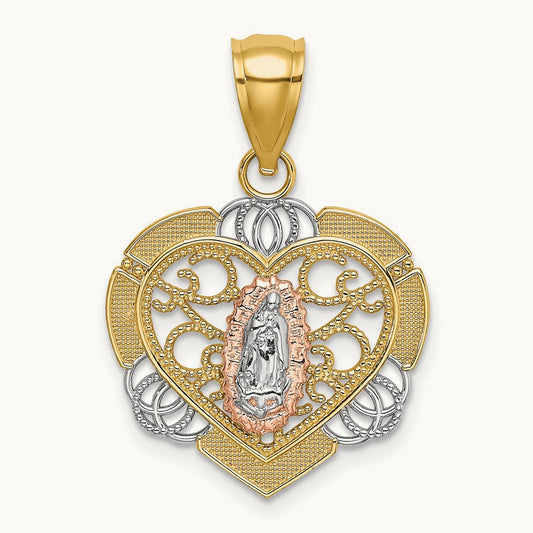 14KTwo-tone w/White Rhodium Guadalupe In Heart Charm
