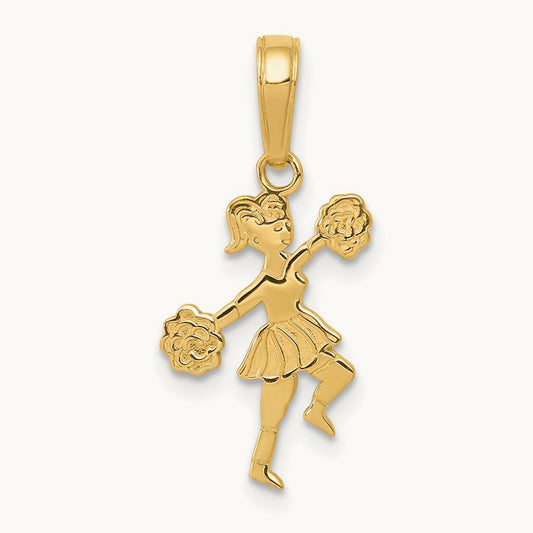 Cheerleader with Pom-Poms Pendant, 14K