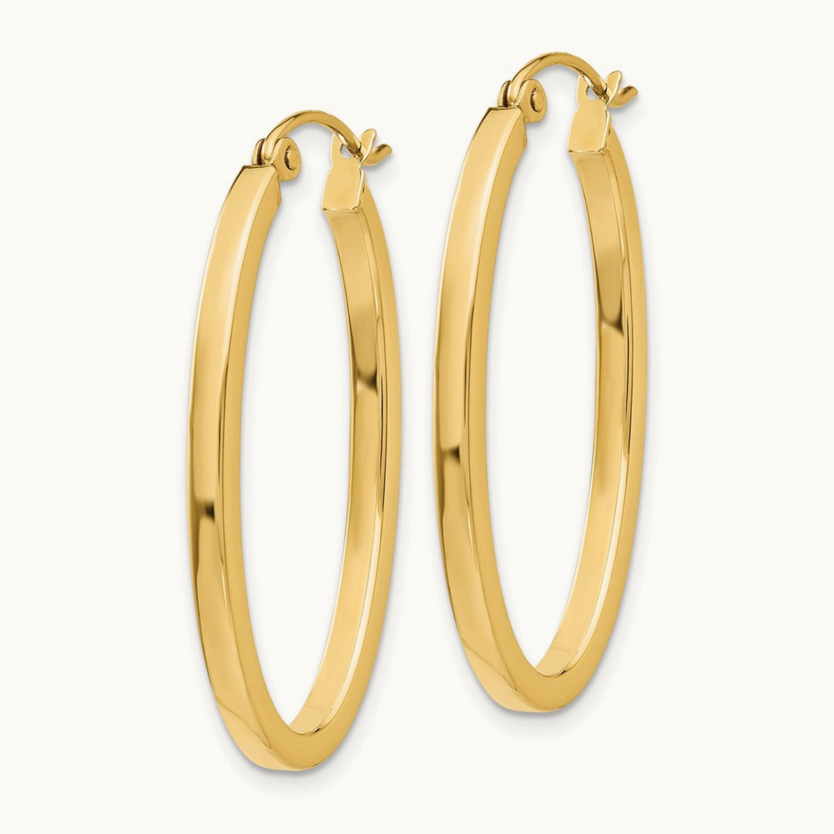 Oval Hoop Earrings — 14K Yellow Gold, 2mm