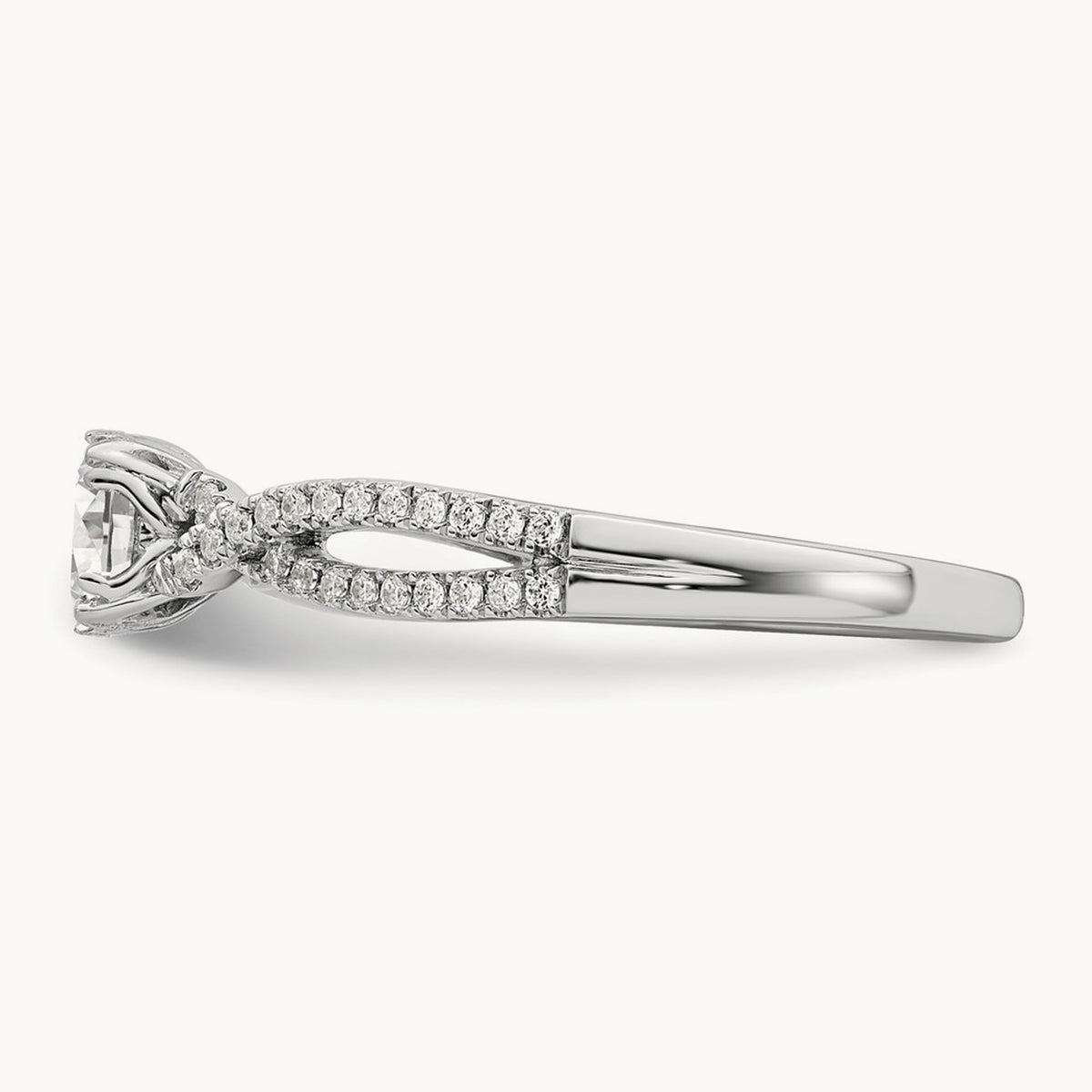 Criss-Cross 1/2ct Round Semi-Mount Eng Dia Ring, 14K White Gold