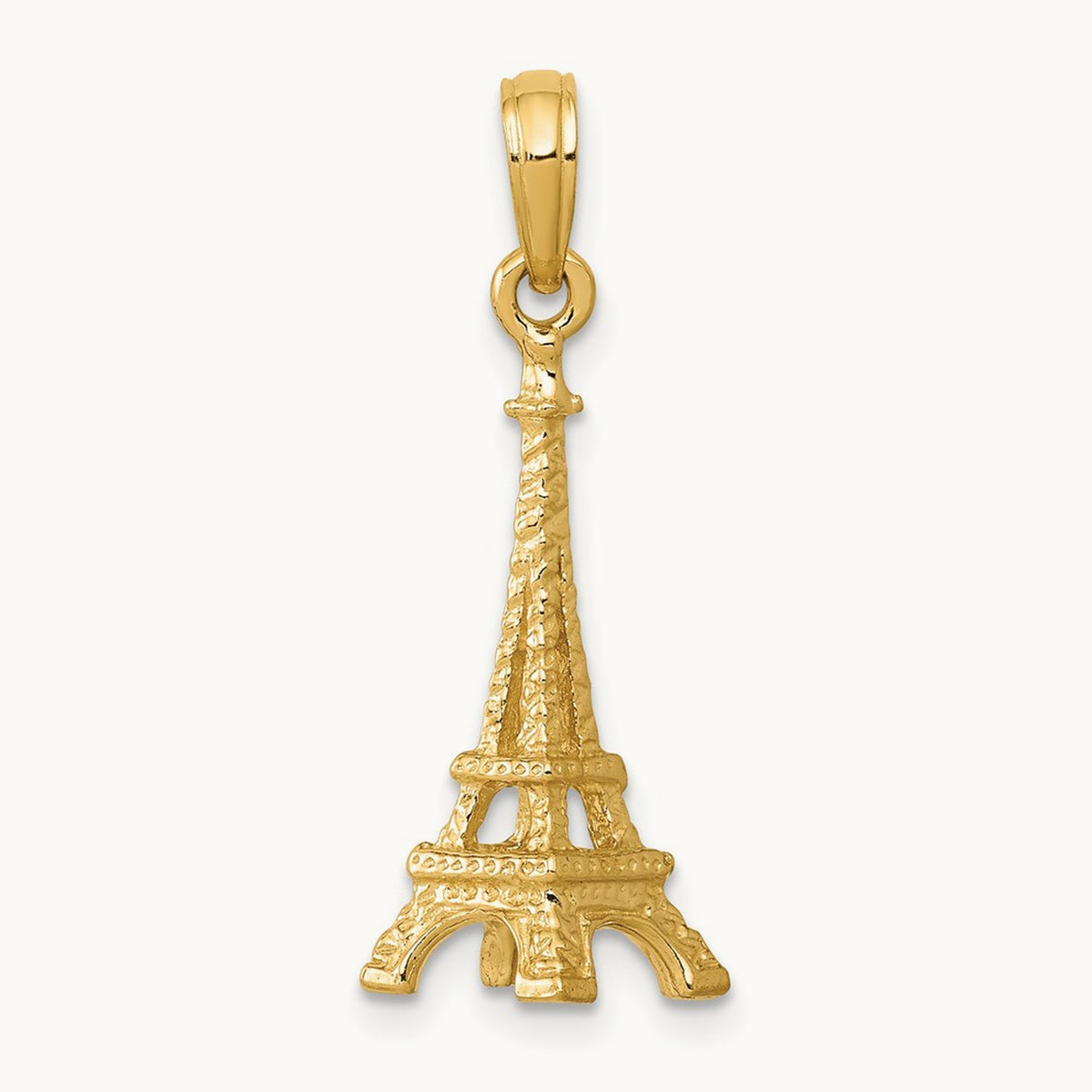 Solid Polished 3-D Eiffel Tower Charm — 14K Yellow Gold