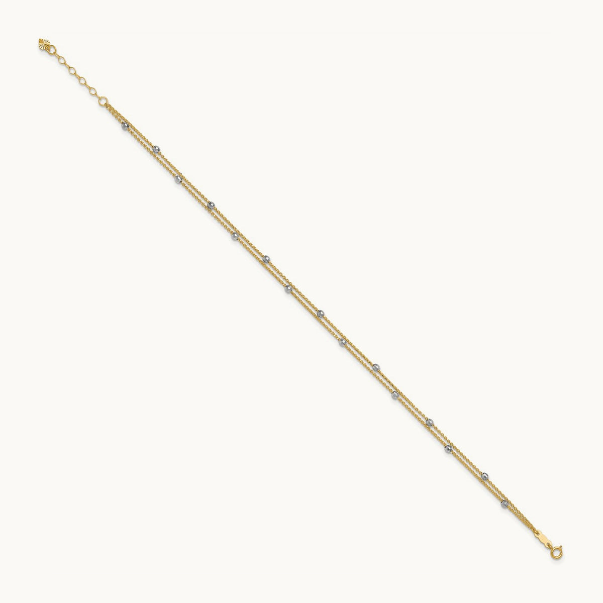 2-Strand Spiga Mirror Beads 9in Plus 1in Ext. Anklet, 14K Two-tone