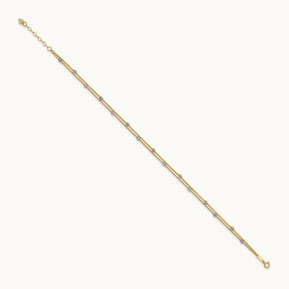 2-Strand Spiga Mirror Beads 9in Plus 1in Ext. Anklet, 14K Two-tone