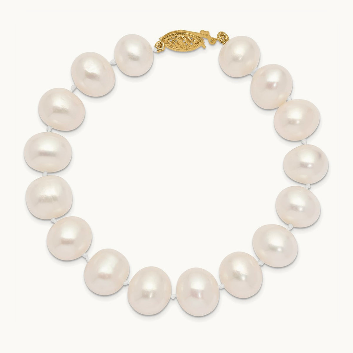 11- White Near Round Freshwater Cultured Pearl Bracelet, 14K