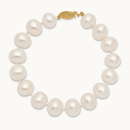 11- White Near Round Freshwater Cultured Pearl Bracelet, 14K