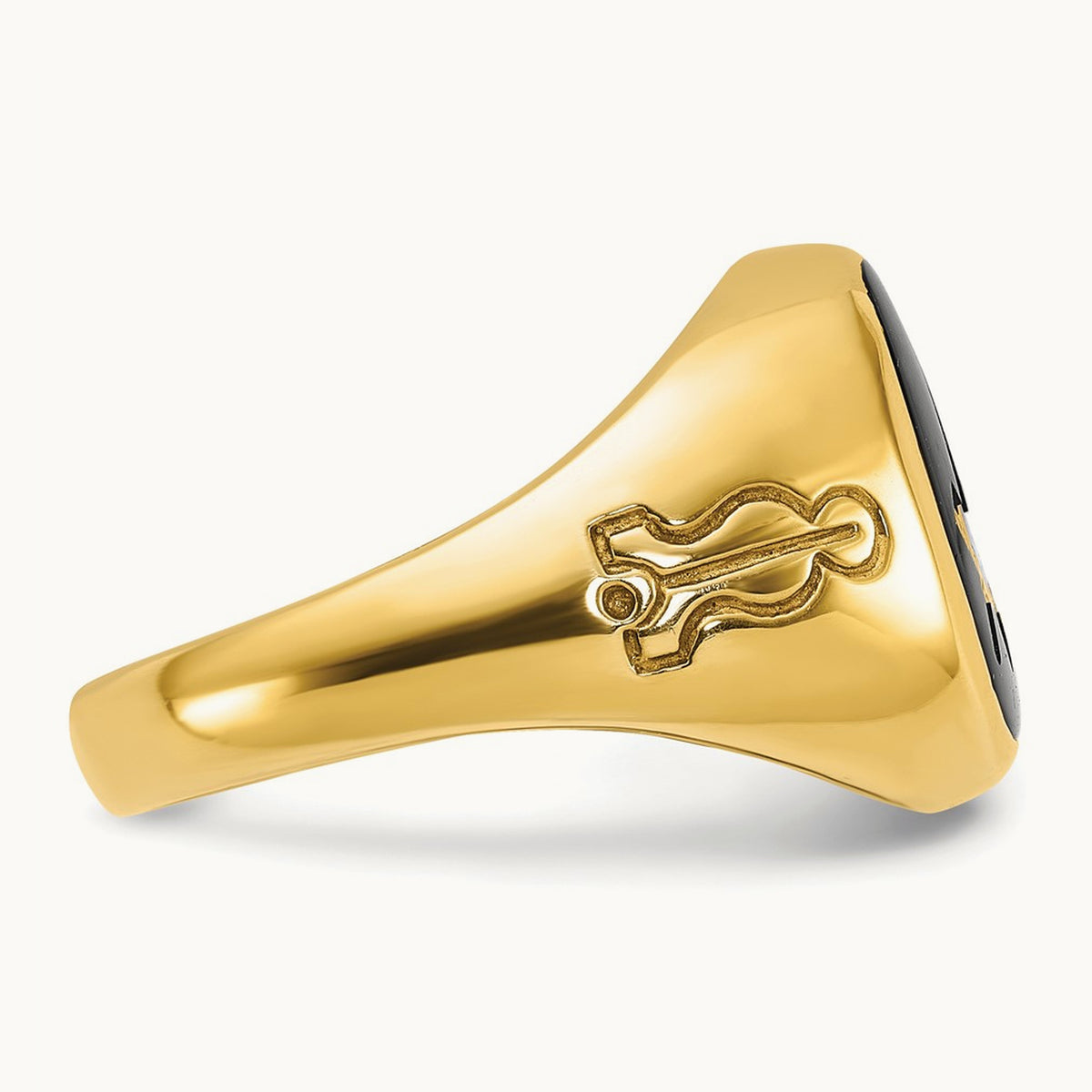 IBGoodman Men's Grooved with Onyx Blue Lodge Masonic Ring, 14K