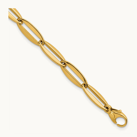Polished Long Oval Link Bracelet, 7mm, 14K