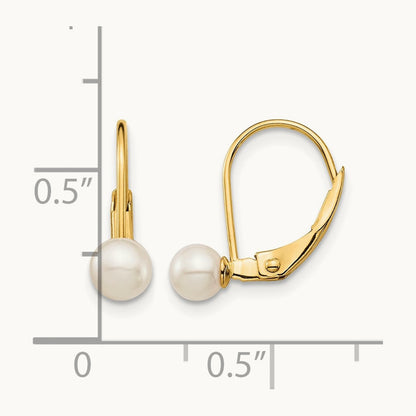 Madi K 4- White Round FW Cultured Pearl Leverback Earrings, 14K