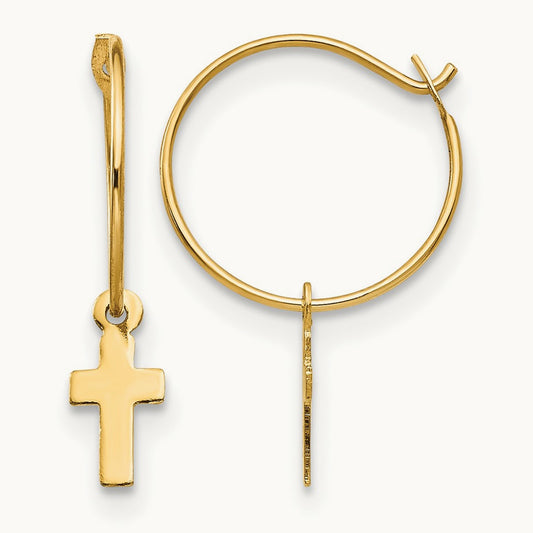 Madi K Endless Hoop w/Small Cross Earrings, 14K