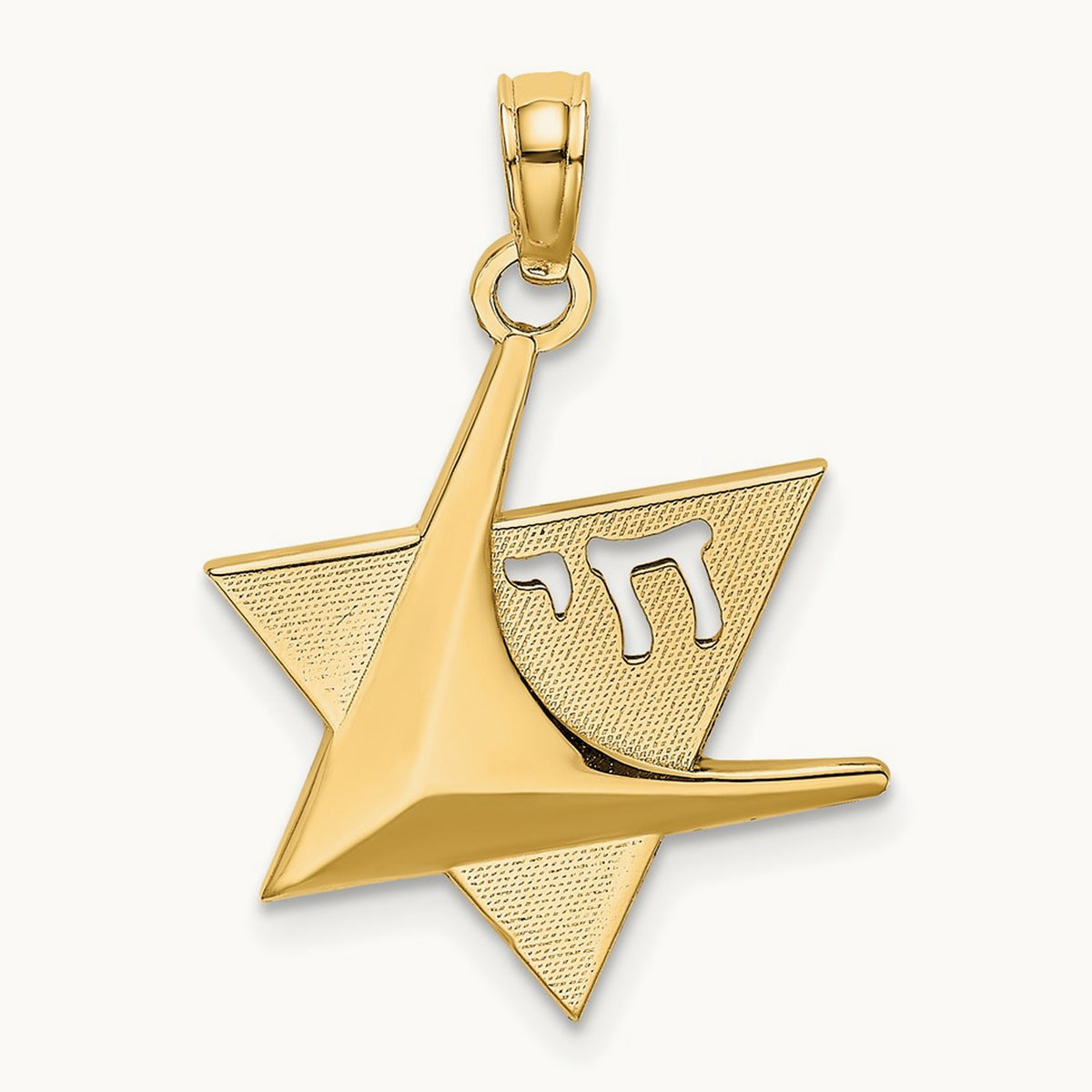 Polished Star Of David W/Chai Charm, 14K