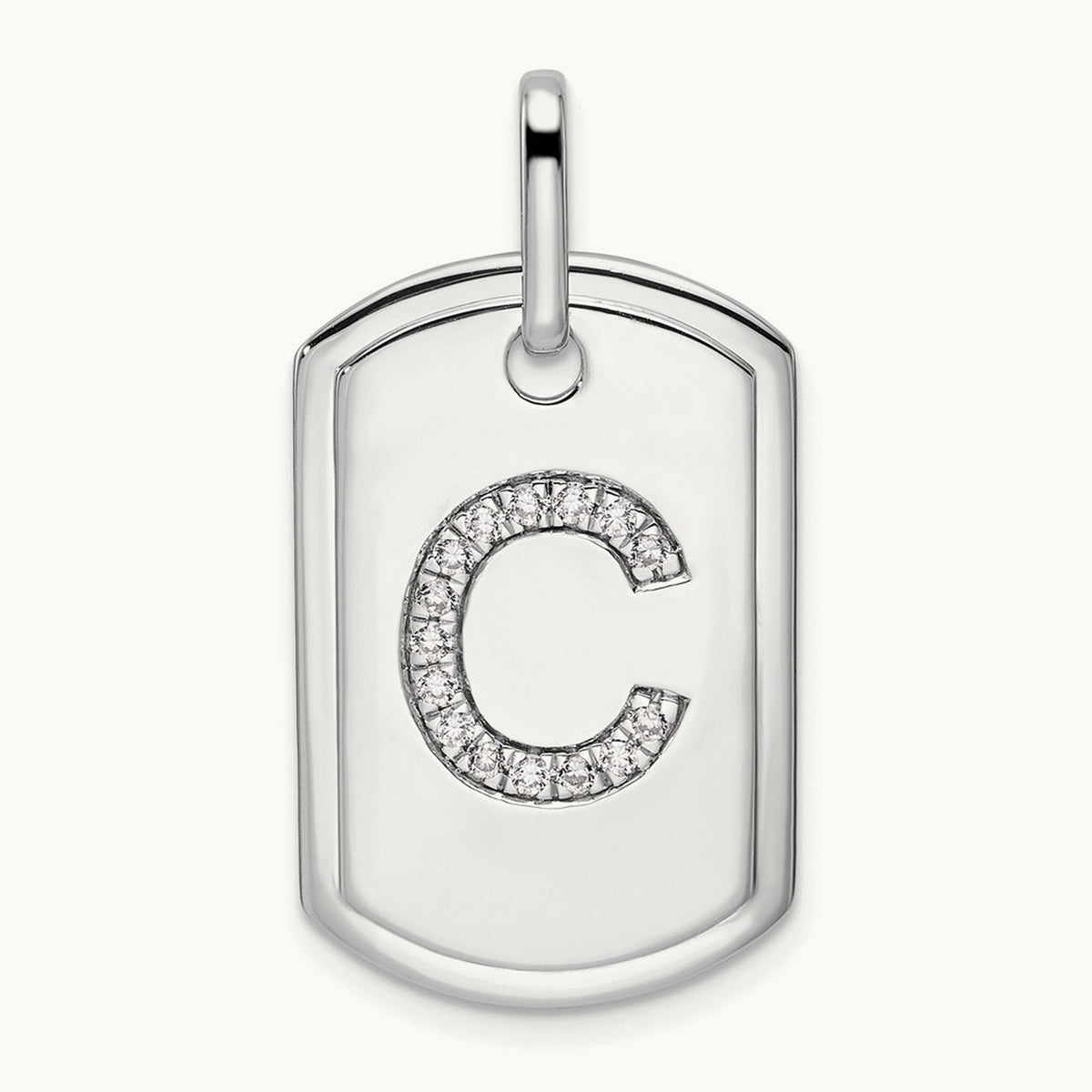Diamond Dog Tag Charm — 14K White Gold, C