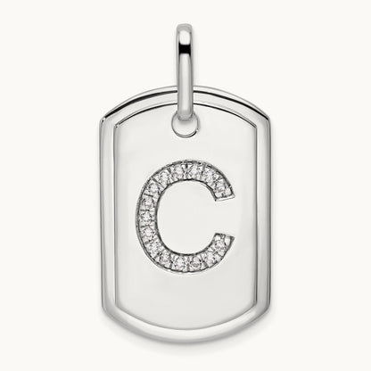 Diamond Dog Tag Charm — 14K White Gold, C